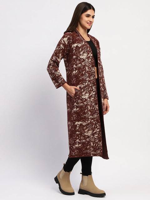 Madame Abstract Print Open Front Chocolate Brown Long Shrug Madame Abstract Print Open Front Chocolate Brown Long Shrug