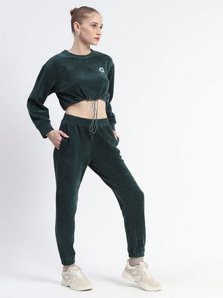 Madame Dusty Green Elasticated Waist Crop Sweatshirt And Bottom Co-Ord Set