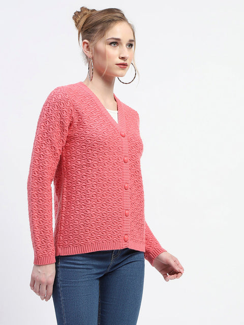 Madame Hot Pink V-Neck Knit Cardigan