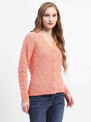 Madame Peach Cable Knit Button-Up Cardigan