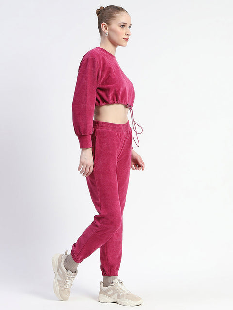 Madame Pink Elasticated Waist Crop Sweatshirt And Bottom Co-Ord Set