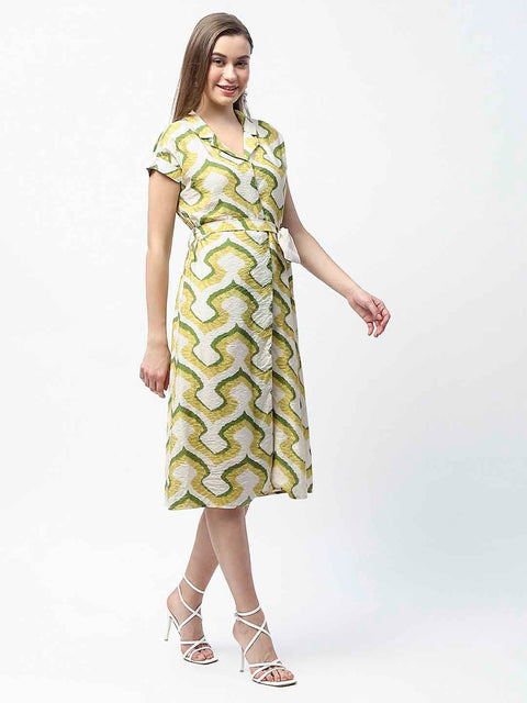 Madame Green Cotton Printed Shirt Dress
