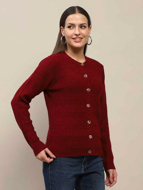 Madame Cable Knit Buttoned Red Cardigan