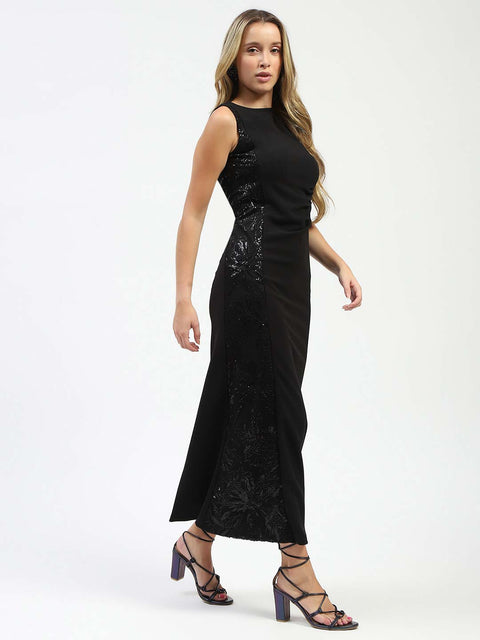 Madame Black Sequin Detailing Sleeveless Dress