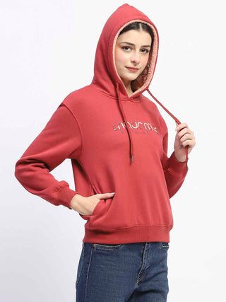 Madame Print And Handwork Red Hooded Sweatshirt