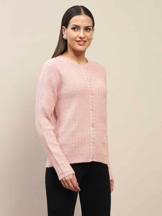 Madame Cable Knit Buttoned Peach Cardigan