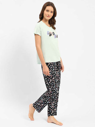 mSECRET Printed T-Shirt with Pajamas Nightsuit Set