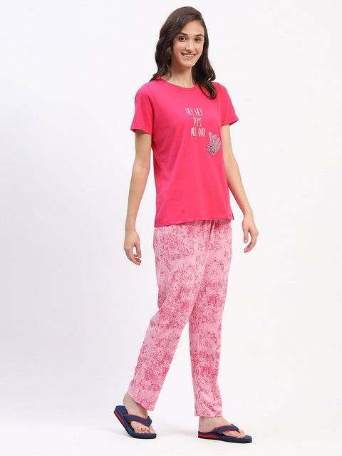 mSECRET Hot Pink Typographic Print Applique Night suit