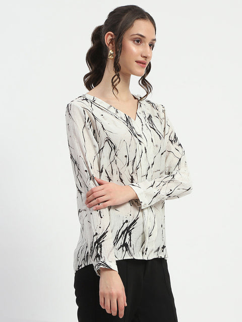 Madame Rayon Blend Abstract Print Off White Top