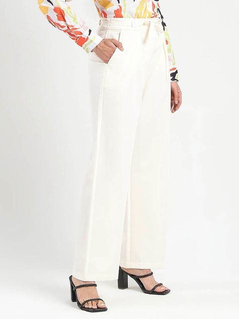 Madame Drawstring Waist Straight Fit Ivory Trousers