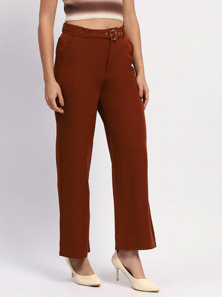 Madame Belted Straight Fit Solid Rust Trousers