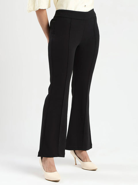 Madame Side Zipper Flared Black Knitted Moss Trousers
