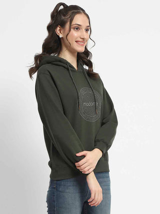 Madame Abstract Print Hooded Olive Cotton Sweatshirt