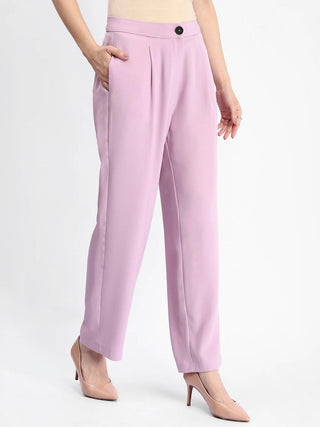 Madame Solid Straight Buttoned Mauve Trousers