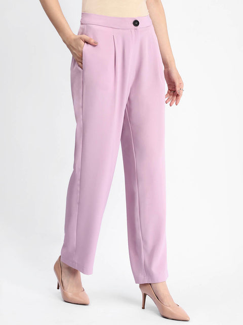 Madame Solid Straight Buttoned Mauve Trousers