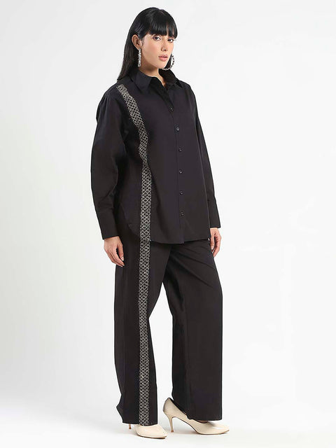 Madame Textured Shirt and Bottoms Black Co-ord Set