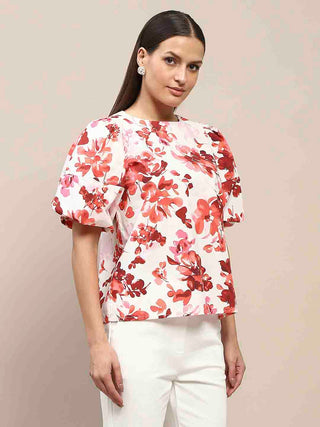 Madame Floral Print Red Cotton Top