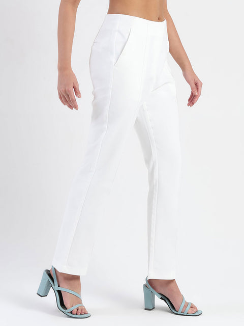 Madame Alex Front Pintuck Detailed White Trousers