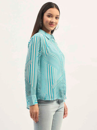 Madame Geometric Striped Aqua Shirt