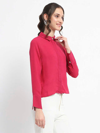 Madame Embellished Button Down Solid Hot Pink Shirt