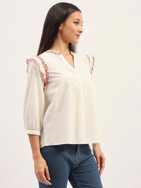 Madame Embroidery Detailing Off White Top