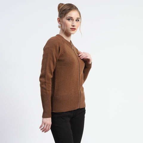 Madame Brown Full-Zip Knit Sweater