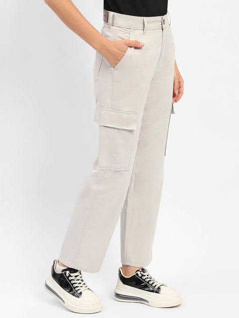 Madame Solid Grey Cargo Jeans