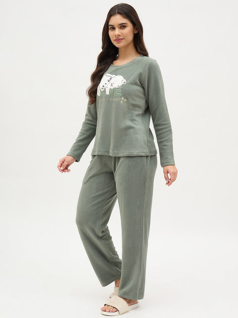mSECRET Sage Green Printed Night Suit