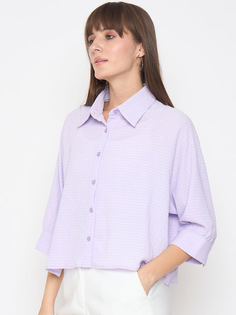Madame Shirt Collar Buttoned Orange Lilac Shirt