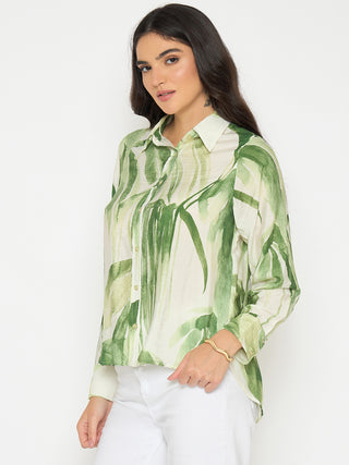 Madame Botanical Print Green Rayon Blend Shirt