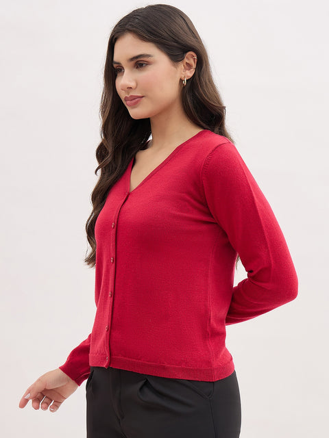 Madame V Neck Red Cardigan