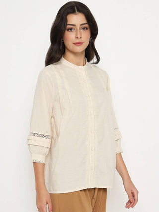 Madame Striped Off-White Cotton Blend Top