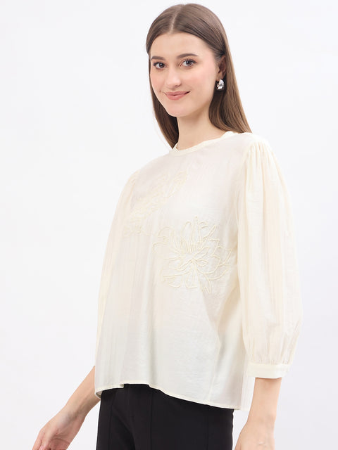 Madame Embroidery Off White Rayon Blend Top