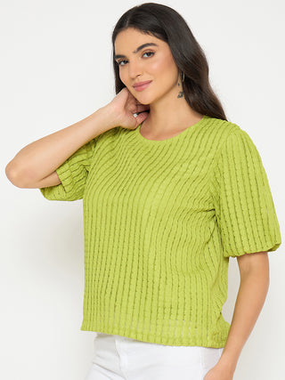Madame Textured Solid Apple Green Top