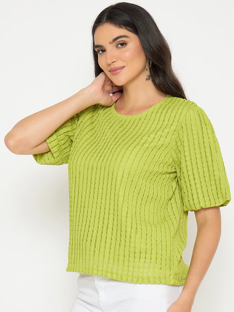 Madame Textured Solid Apple Green Top