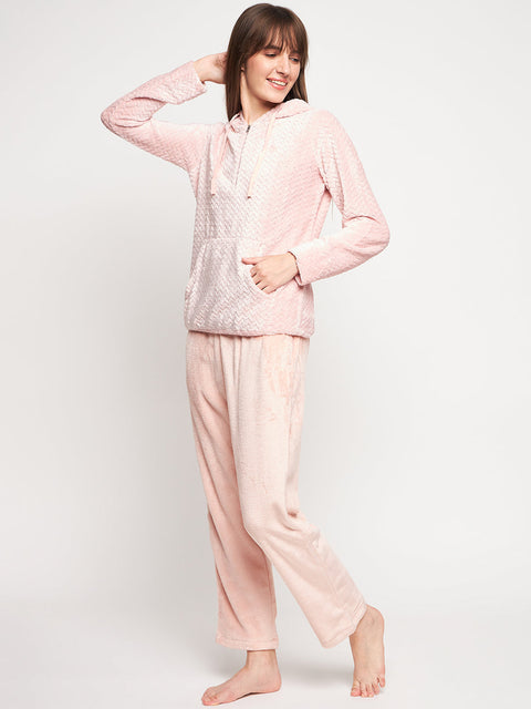 mSECRET Peach Solid Hood Neck Nightsuit