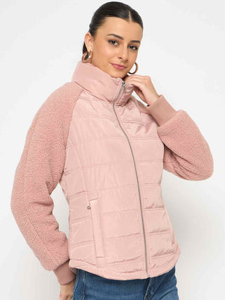 Madame Raglan Sleeved Quilted Dusty Pink Short Jacket
