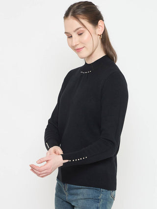 Madame Crew Neck Solid Black Sweater