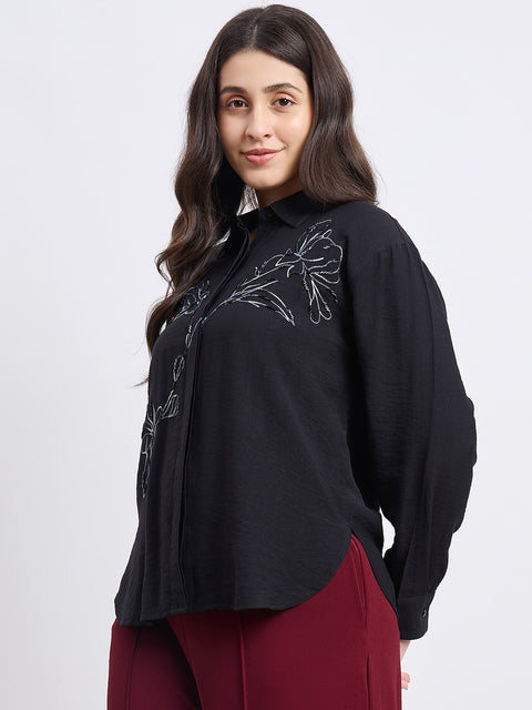 Madame Embroidered Black Shirt