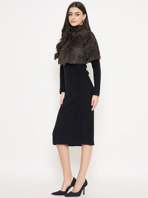 Madame Ribbed Black Sweater Dress