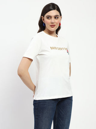 Madame Bridgerton Embossed Graphics White Cotton T-Shirt