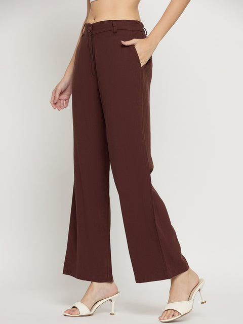 Madame Brown Rayon Linen Straight Fit Ankle Trousers