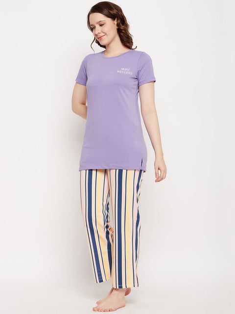 mSECRET Merchant Purple Striped Full Length Nightsuit