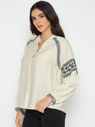 Madame Embroidered Off White Rayon Blend Top