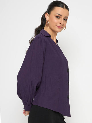 Madame Purple Asymmetrical Front Hemline Rayon Blend Shirt