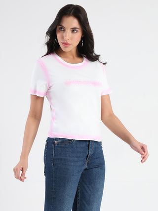 Madame Spray Painted Embellished Pink Cotton Crop T-shirt