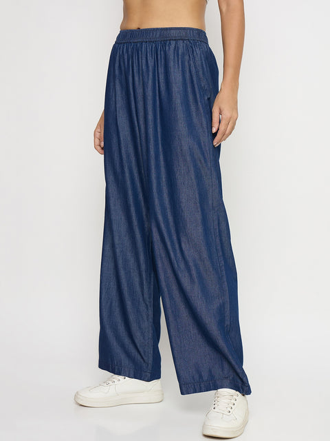Madame Blue Cotton Palazzo Trousers