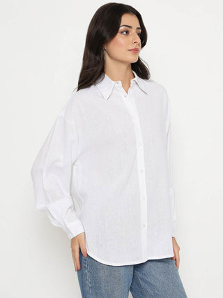 Madame Linen Blend Solid White Shirt