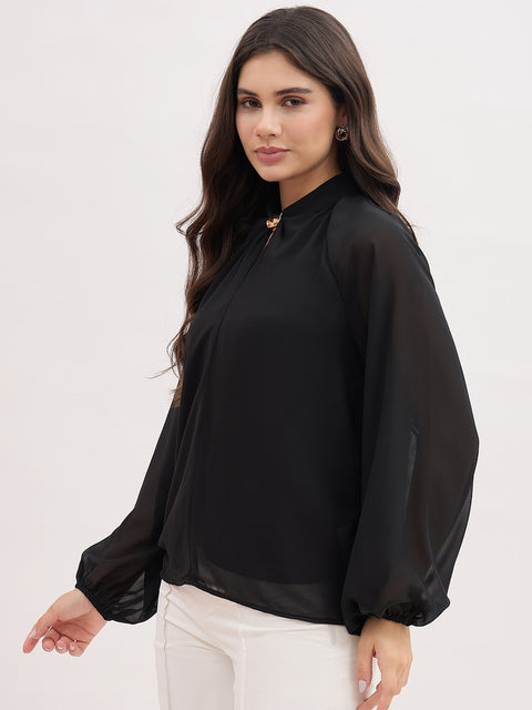 Madame Neck Detail Semi Sheer Top