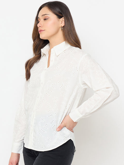 Madame Printed White Cotton Shirt